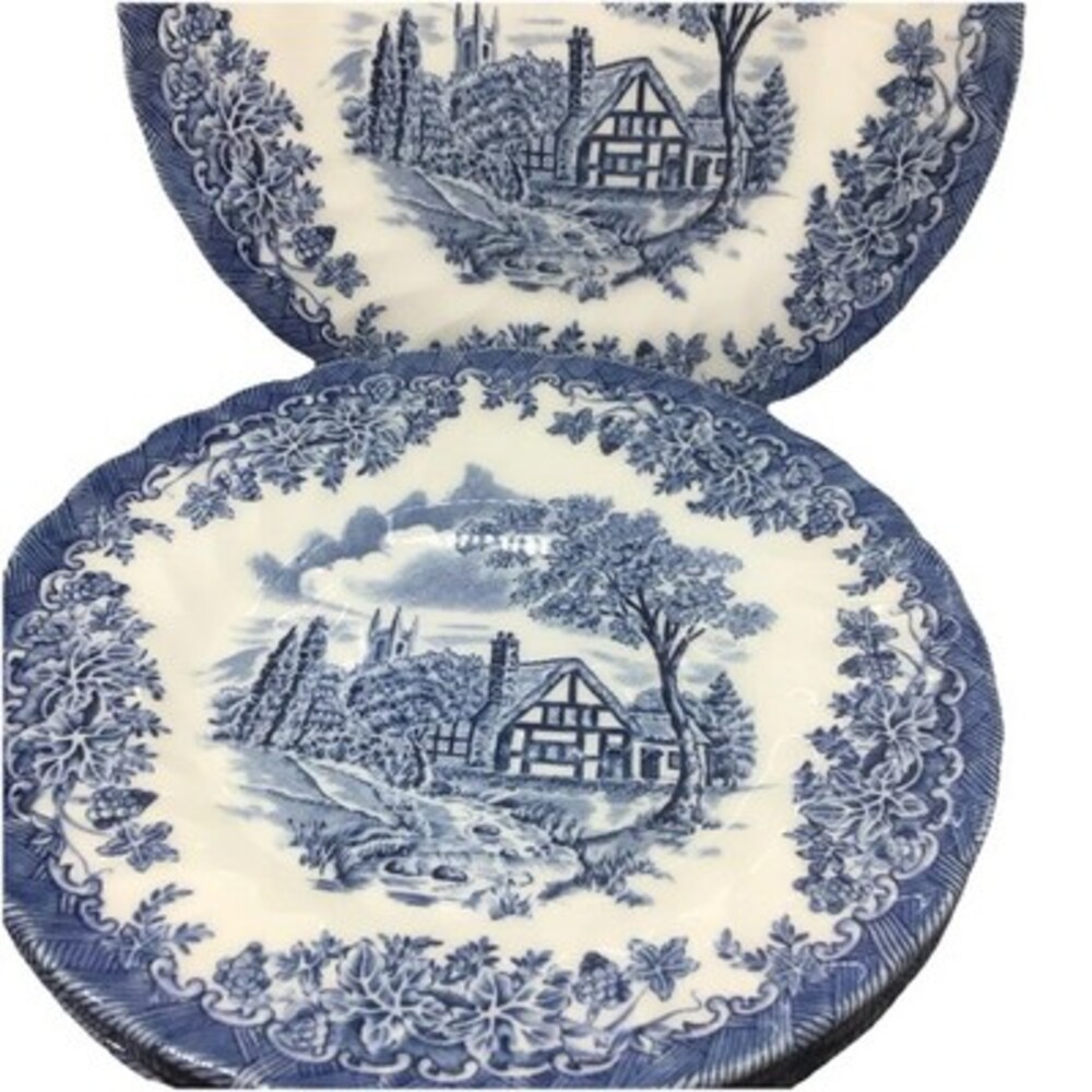 Churhcill The Brook Blue Bread And Butter Plates Lot Of 4 Pristine Condition!